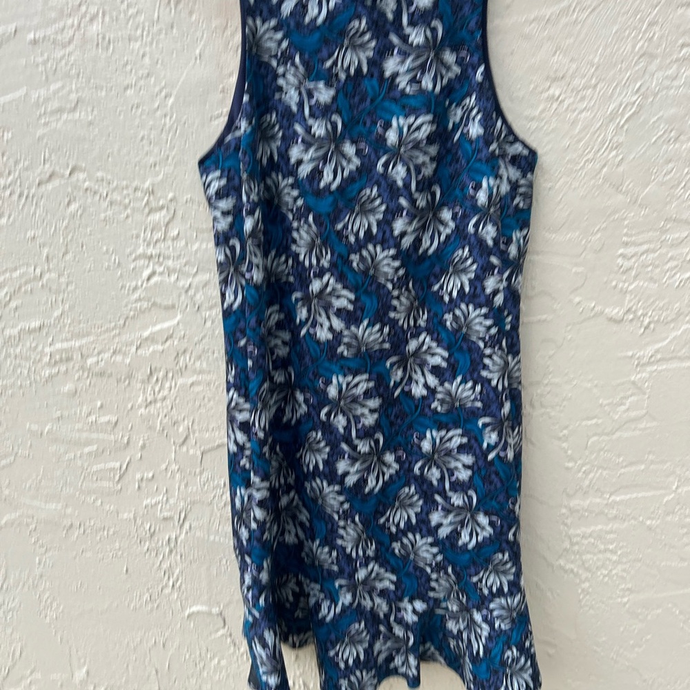 REBECCA TAYLOR Floral Dress  Mystic Blue Mock Neck Sleeveless Ruffle Party Siz 8